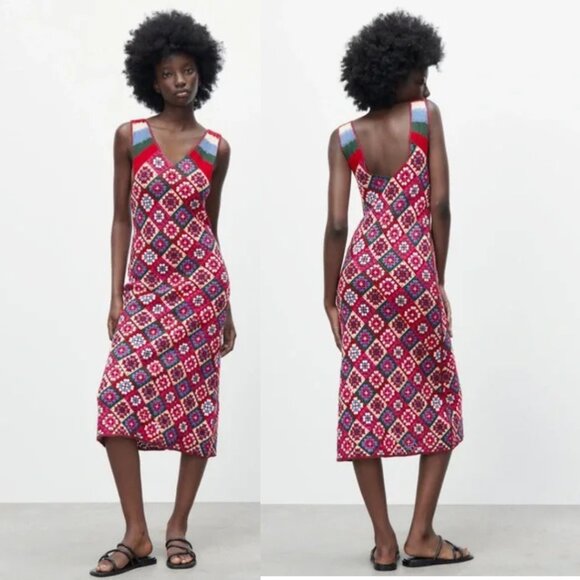 Zara Women's Limited Edition Long Crochet Knit Midi Dress Size Small - Picture 1 of 13